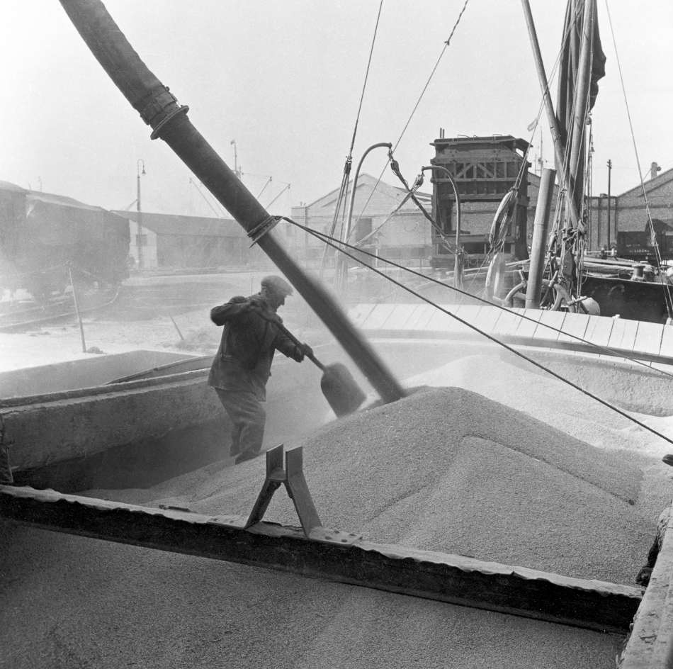Dockers unloading goods in the London Docks in an image by Cassell & Co Ltd, 1890-1910 (ID no.: 005091)