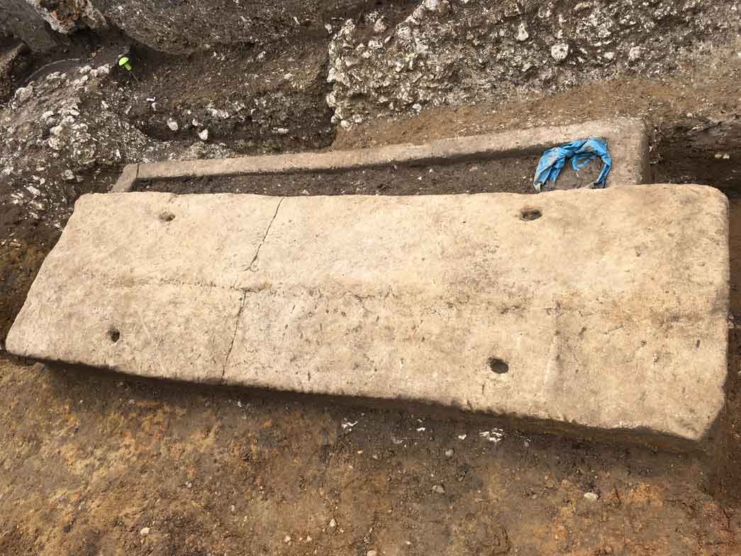 Sarcophagus excavated in Roman Southwark cemetery. 