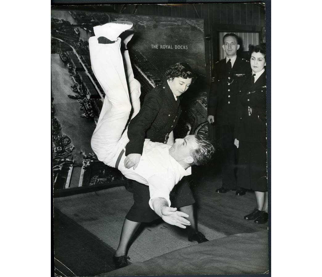 PLA Police women practising Karate, Royal Docks, c.1955, Port of London Authority Archive