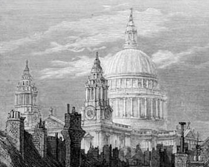 St Paul's viewed from the Barclay, Perkins and Company brewery in Park Street, Southwark, wood engraving, 1872, by Gustave Doré. (ID no.: NN23607(130))