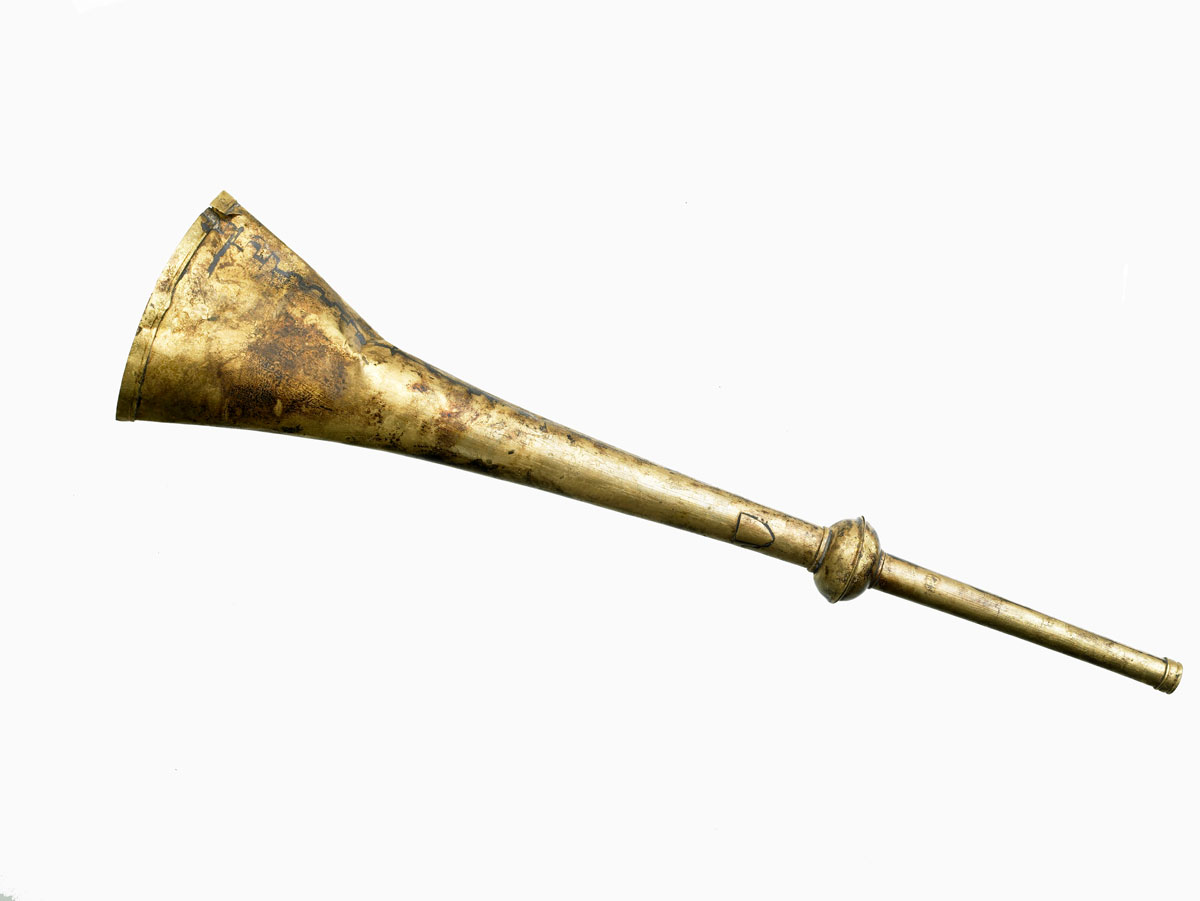 This trumpet was likely used on board a ship as a signalling trumpet and may have been dropped overboard. 