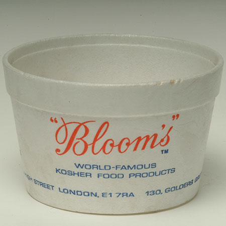 ‘Blooms, World Famous Kosher Food Products’ polystyrene tub