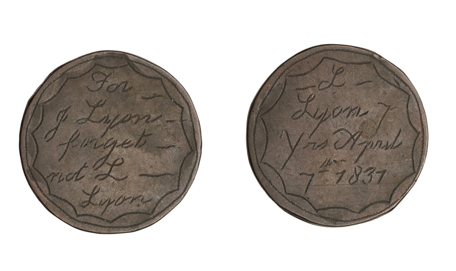 engraved token of lewis lyons, 1831 