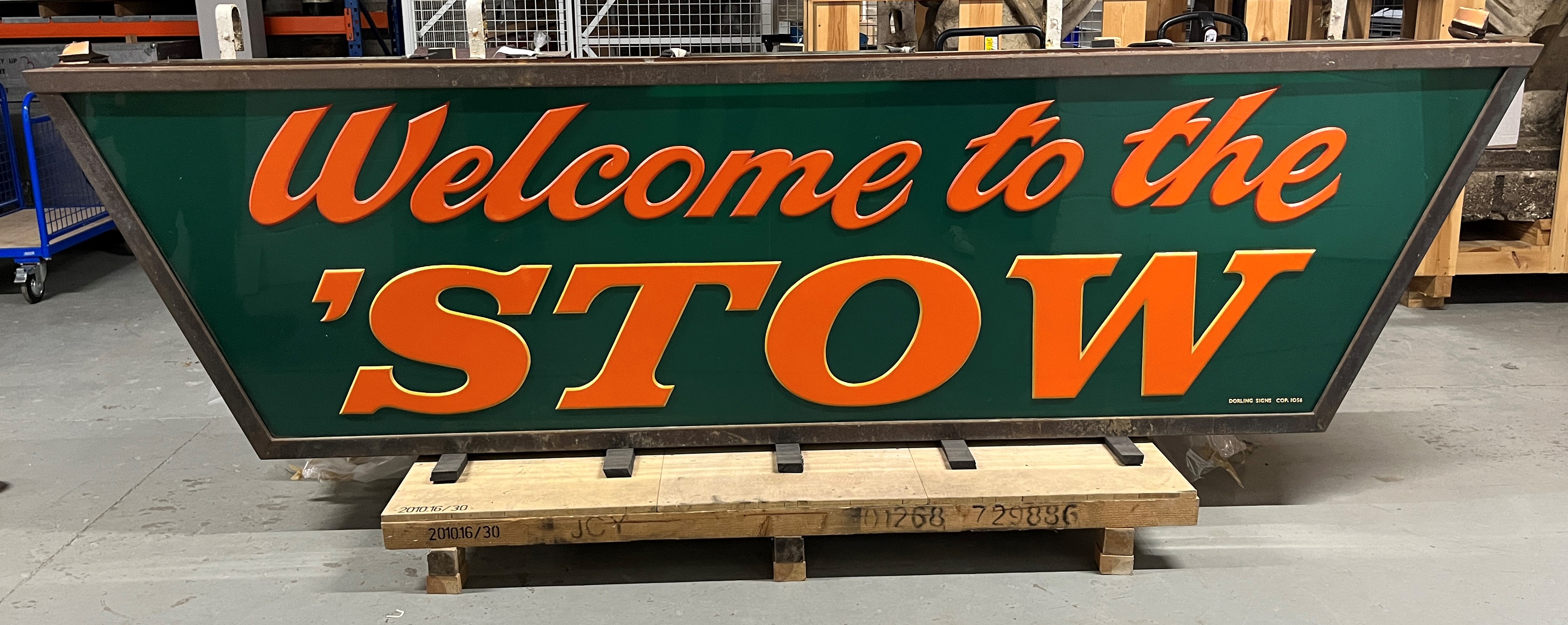 Welcome to the ‘Stow, sign from Walthamstow Stadium, c. 1970-1990, previously hung at the entrance to the dog racing track (c) Museum of London.jpg