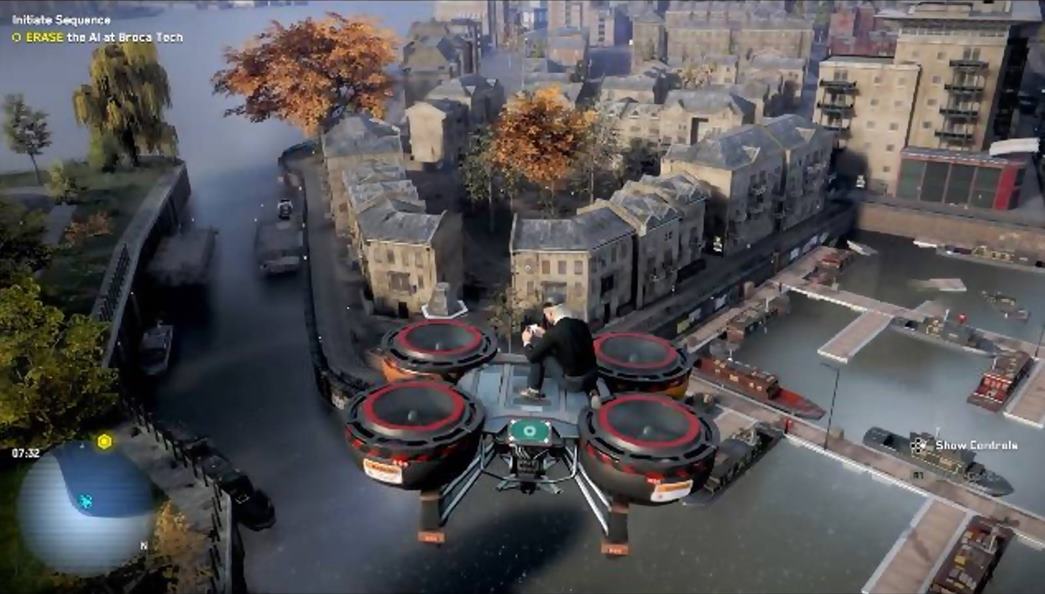 Watch Dogs: Legion (2020)
Fly over your favourite areas in London’s docks sitting on a drone! (©Ubisoft)
