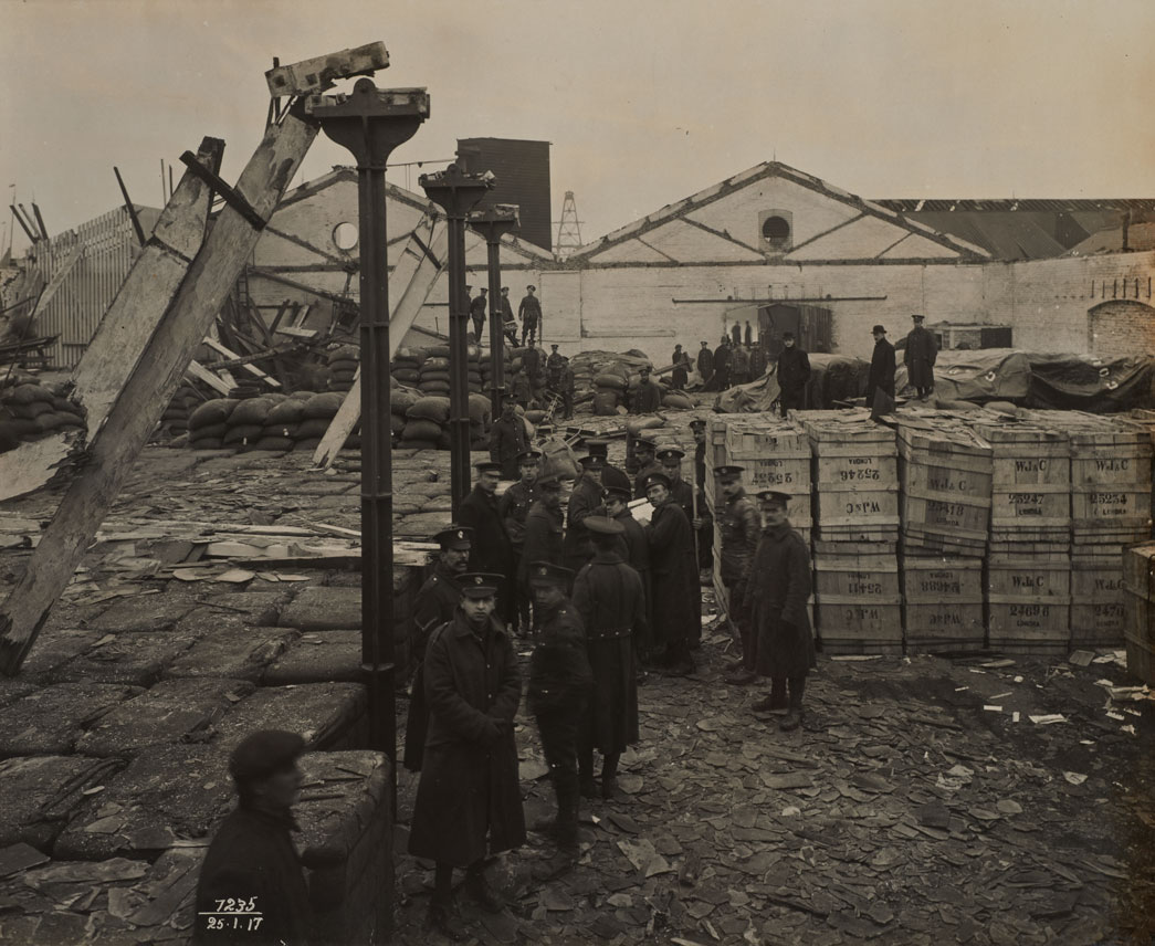 Soldiers help clear the wreckage of the Silvertown explosion of 1917.