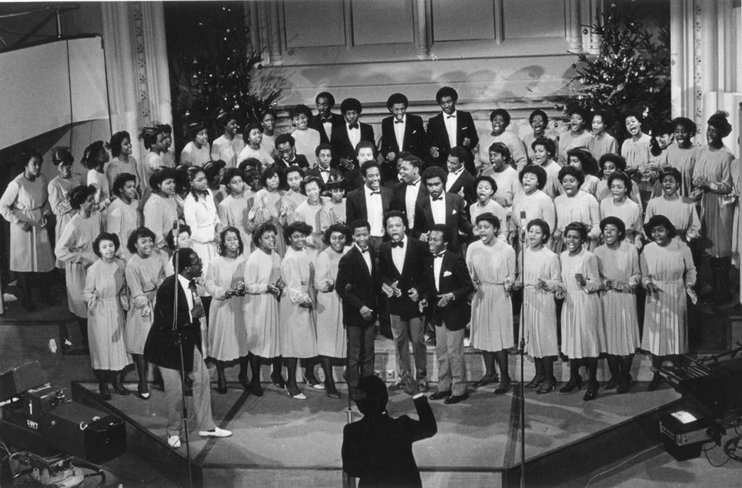 London Community Gospel Choir in one of their first concert performances in 1983, with Lawrence Johnson conducting. (Courtesy: LCGC archive)