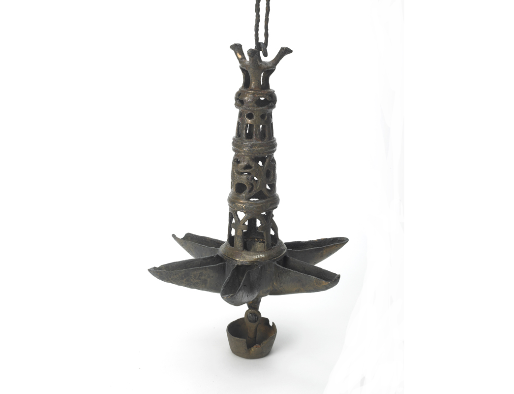 Brass medieval lamp designed in the Jewish style.