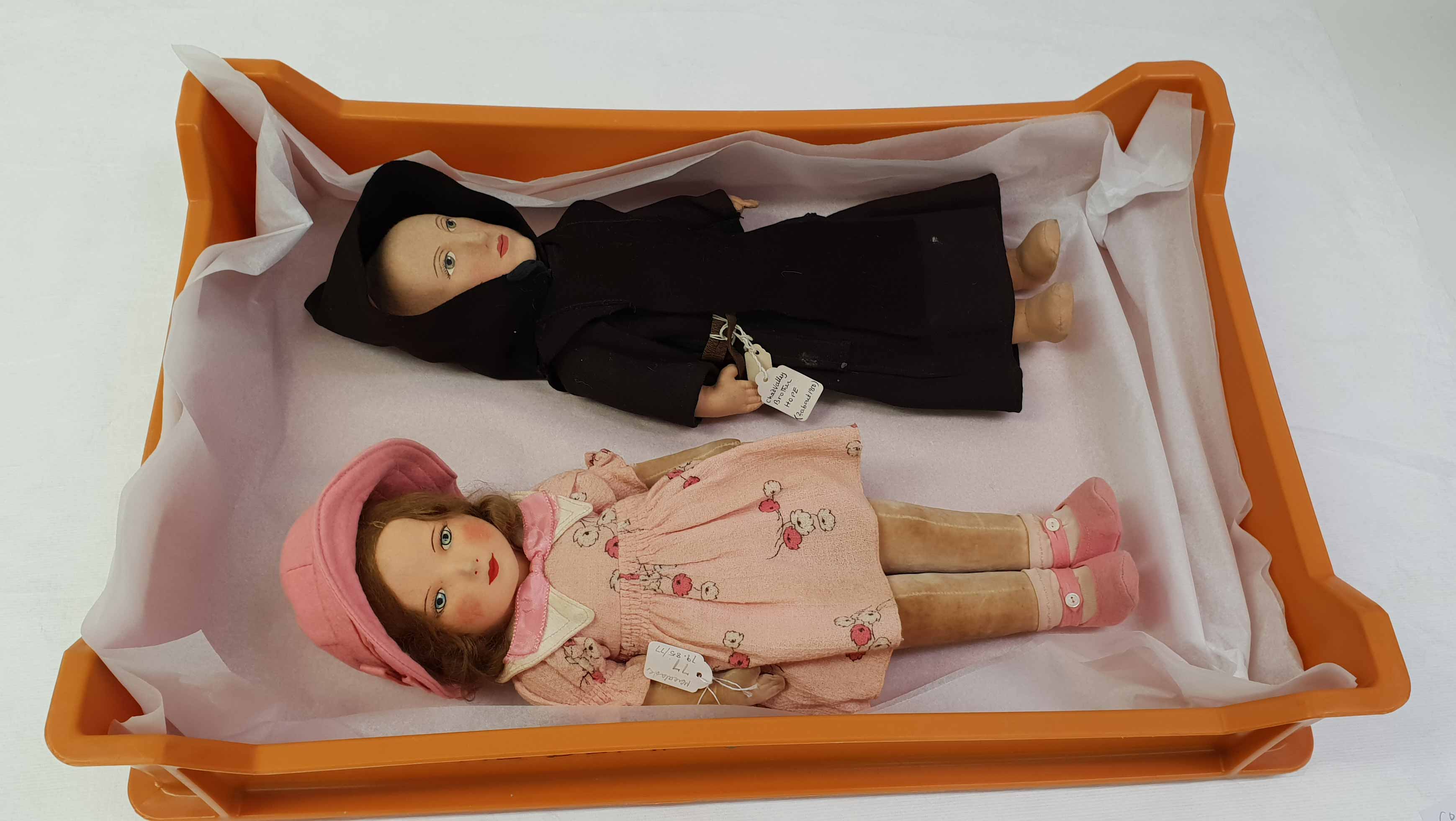 Dolls in the museum of London fashion collection.