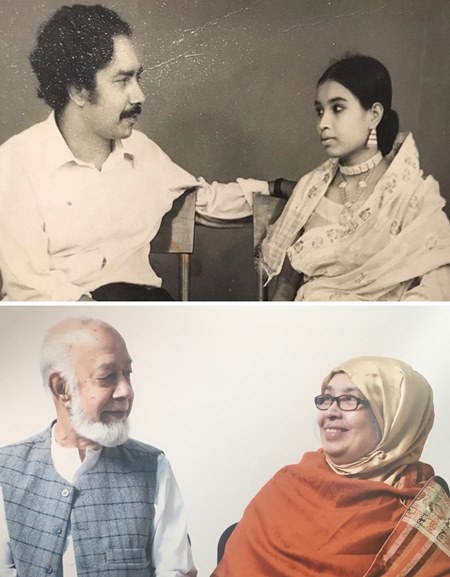 Ashab Uddin and Anwara Begum, just after their wedding, 1970s (top), and together in 2016. (Courtesy: Asma Begum)