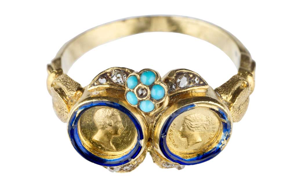 This finger ring commemorates the marriage of Queen Victoria and Prince Albert on 10 February 1840. Six dozen of these rings were ordered from the royal jewellers, Rundell, Bridge and Rundell, whose shop was on Ludgate Hill. The royal couple presented the rings to their friends and relations at the time of their marriage. 