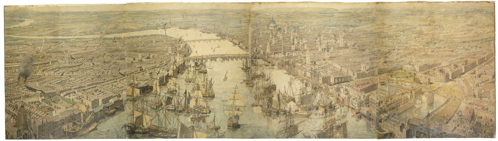 The 'Rhinebeck' Panorama (unknown British artist, 1806-07, watercolour on four sheets of paper) is a game changer when it comes to a bird’s-eye view of London. (ID no.: 98.57)