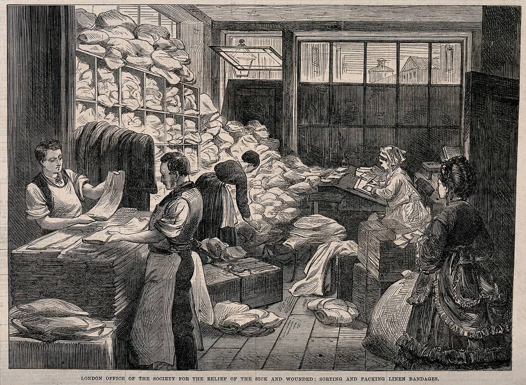 London office of the Society for the Relief of the Sick and Wounded 

Published in The Illustrated London News, unknown artist, 10 September 1870. (ID no.: LIB4774)

