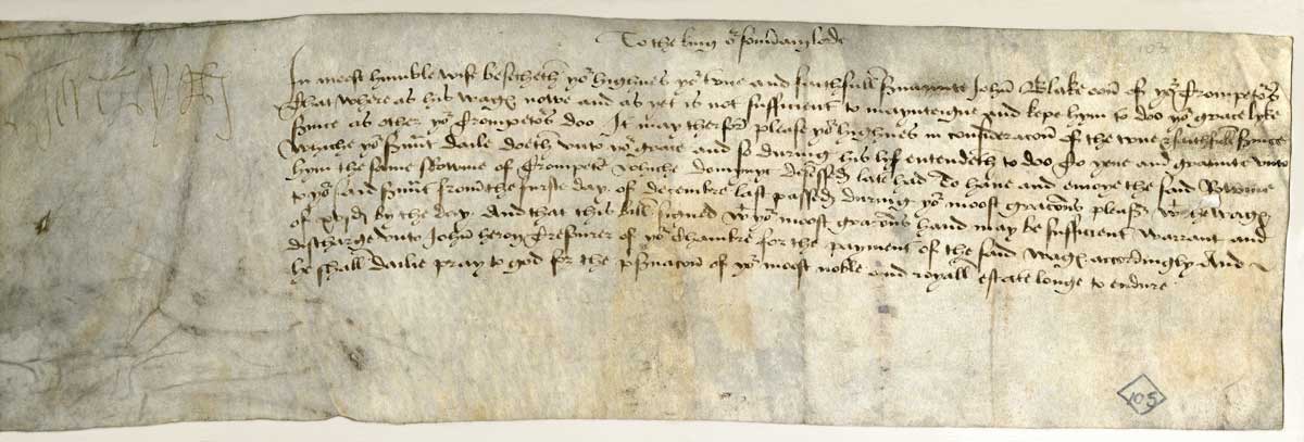 This petition was likely written by a scribe. You can find the king’s signature, showing that he agreed to the request, in the top left corner. 