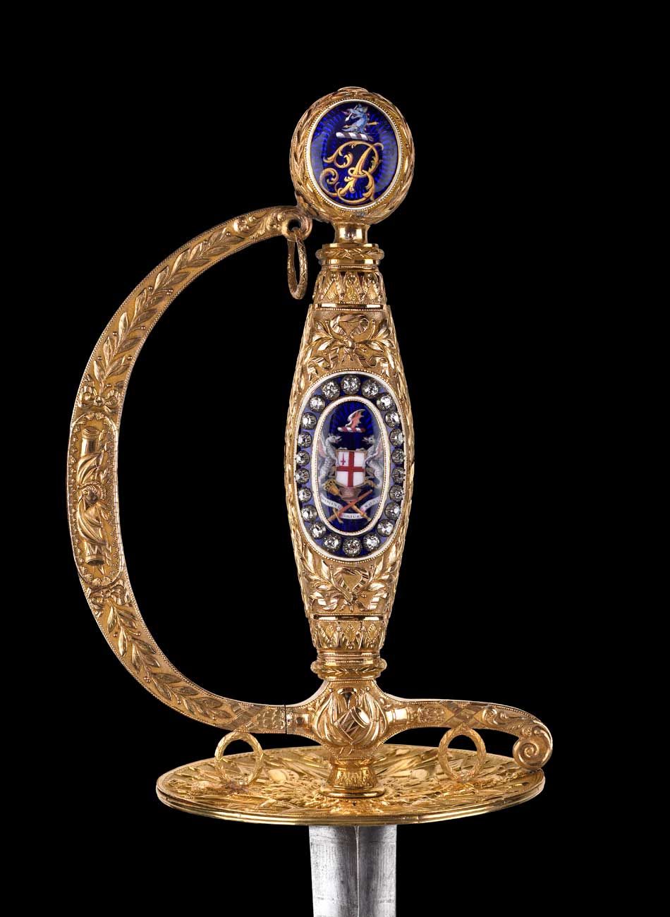 The Corporation of London presented this bejewelled honorary sword to Admiral Lord Nelson in 1800.