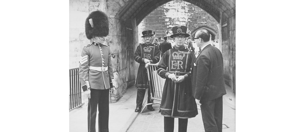 An undated photo of Beefeaters at the Tower of London, probably from the 1950s. 
