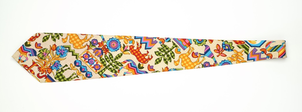 Mr Fish’s ‘kipper tie’
Mr Fish was known for his creative and playful designs, and his customers loved the exuberant look. (ID no.: 2019.37)
