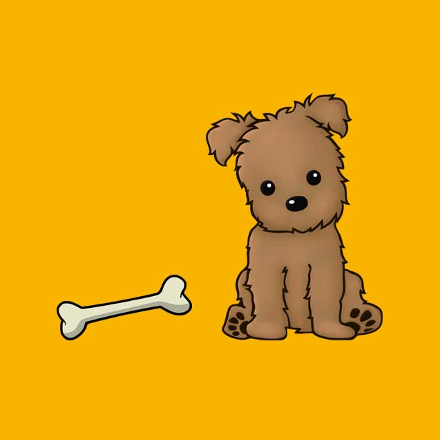 An illustration of a dog and a bone.
