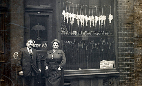 J.H. & M. Fischer outside their umbrella shop, Spitalfields © Museum of London.jpg