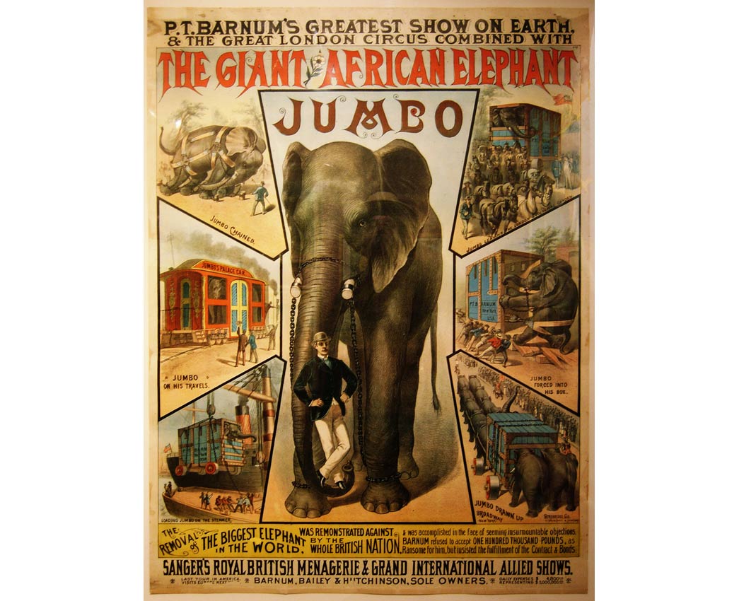 Poster of PT Barnum's Jumbo the Elephant display.