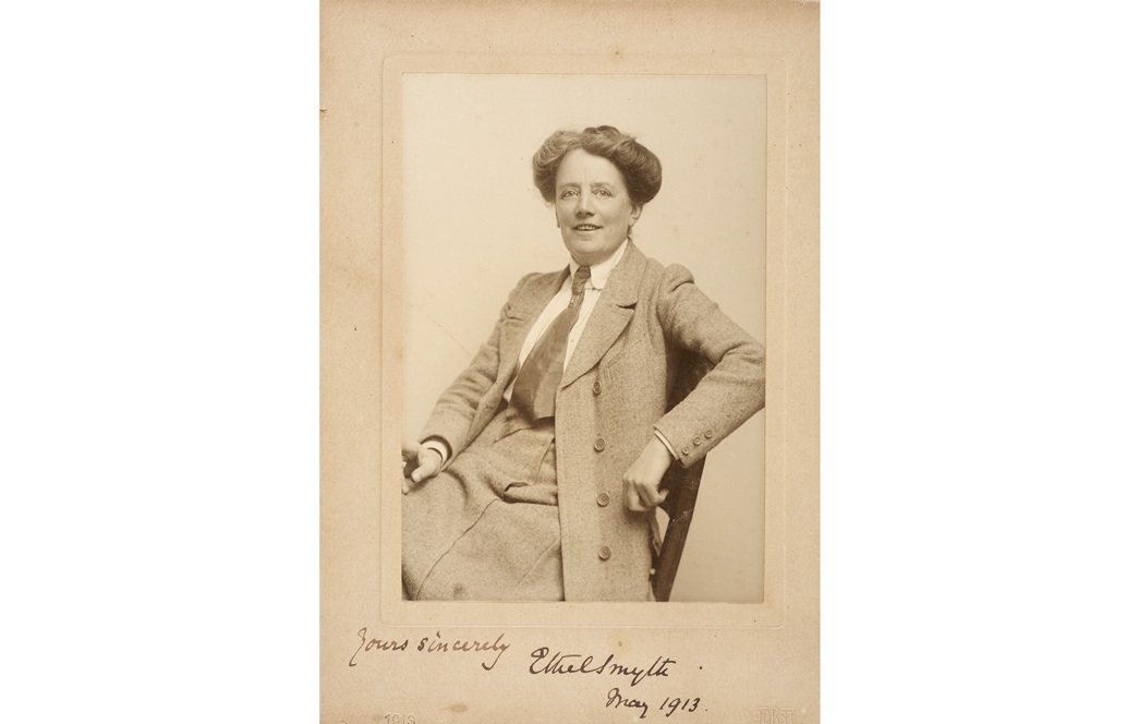 Ethel Smyth was a well-known composer who joined the Women's Social and Political Union in 1910, after hearing Emmeline Pankhurst address a meeting at the home of Lady Brassey. (ID no.: 50.82/1437)