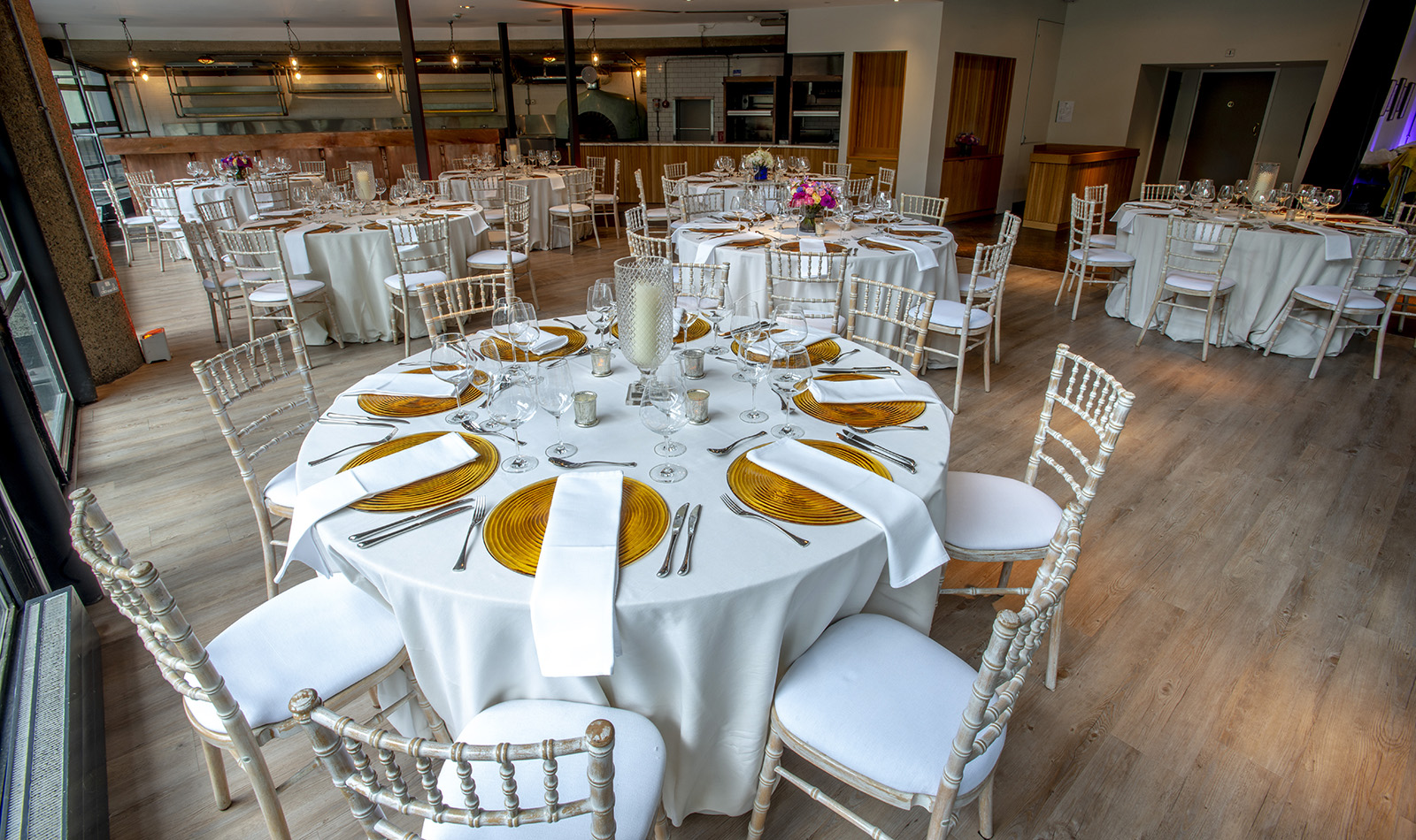 London Wall Bar & Kitchen set up for dinner, as part of the museum's venue hire offer