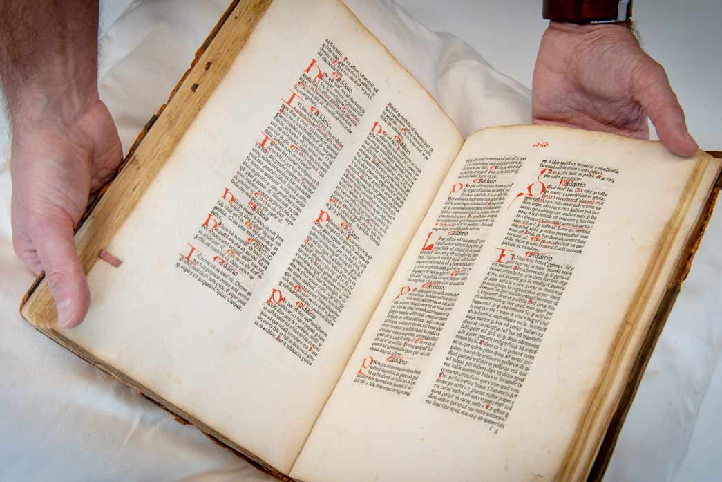 Close up of a rare medieval book.