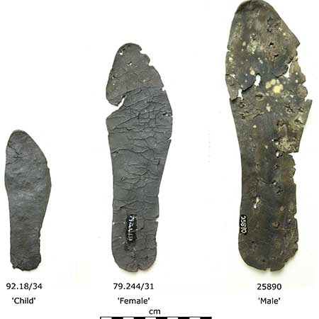 Roman shoe insoles of different sizes from London