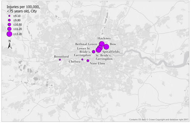 Injuries in London map