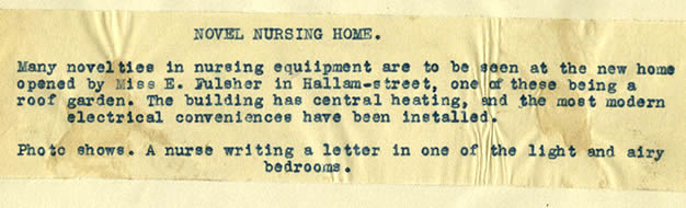 Nursing Home 1920's Hallam House London description