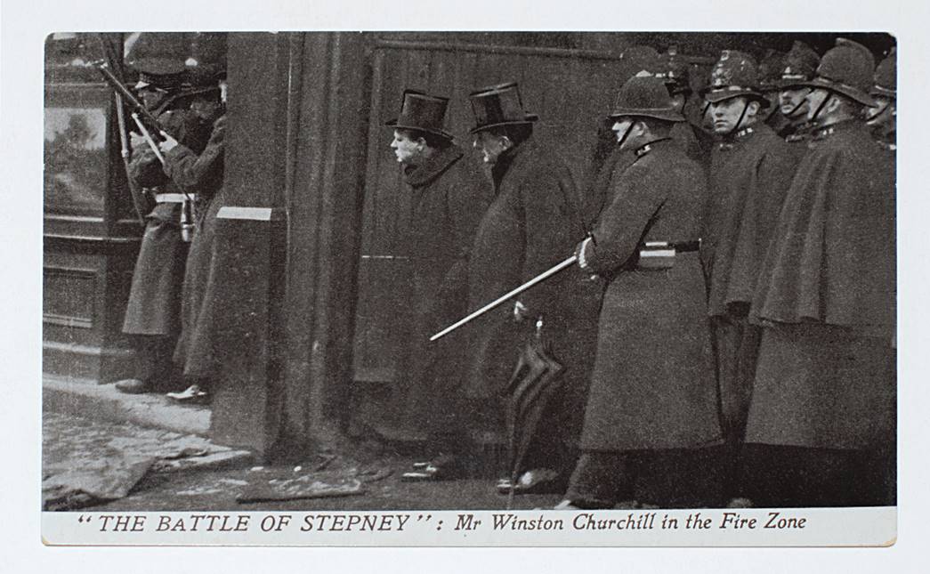 A young Winston Churchill in the fire zone during the Battle of Stepney on Sidney Street in 1911. (ID no.: 2017.8/1)