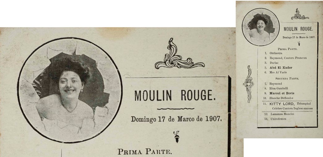 A March 1907 programme for Moulin Rouge in Rio de Janeiro featuring Kitty Lord. (ID no.: 2002.62/5)
