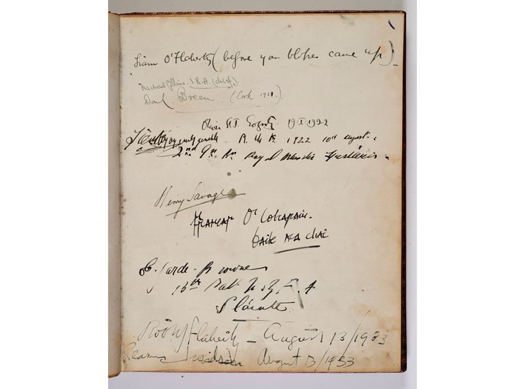 The page from the Tour Eiffel visitors book bearing the names of Collins, Breen and Gogarty, among other famous Irishmen. (ID no.: 2002.12)
