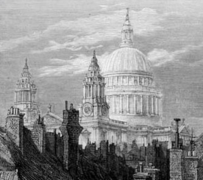 St Paul's viewed from the Barclay, Perkins and Company brewery in Park Street, Southwark, wood engraving, 1872, by Gustave Doré. (ID no.: NN23607(130))