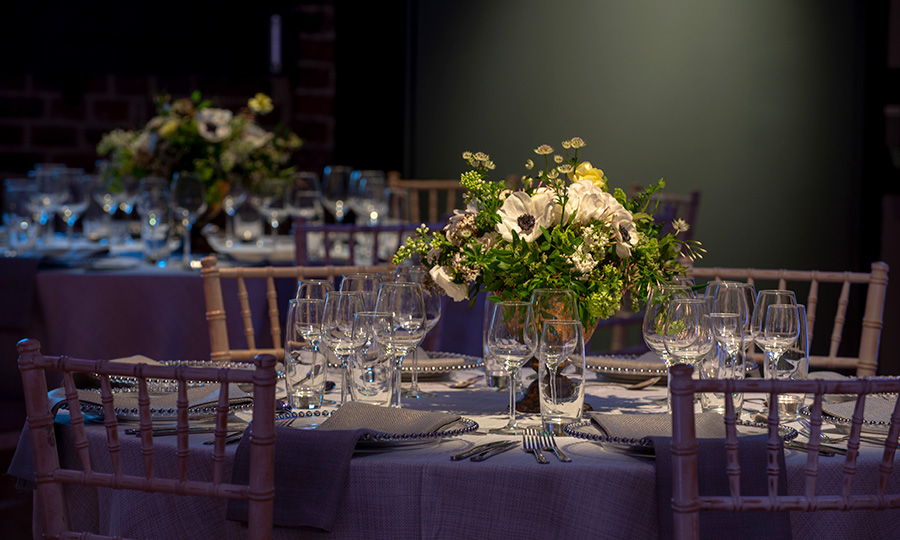 Up close of a wedding table at Museum of London Docklands