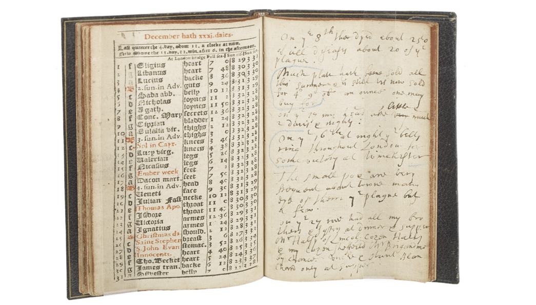 The owner of this almanac records his own state of health and the weekly total of plague deaths in 1642. The ‘pestilence’ was an ever present threat in London: in the 17th century epidemics had already struck in 1603, 1622 and 1636. (ID no.: 46.78/735)