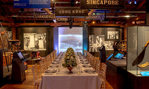 Dockalnds galleries, dinner event showing long table
