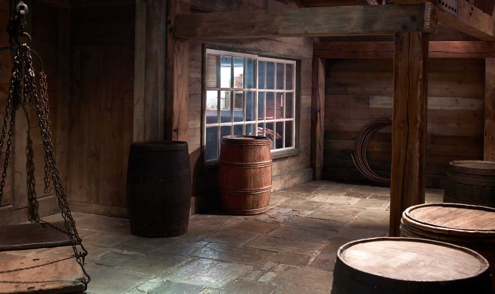Reconstructed interior of a legal quay from 1700s, Museum of London Docklands.