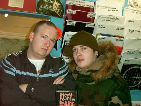 Rsky and Sparkie at Rhythm Division in 2005. 

Rhythm Division was an integral record shop at the heart of the development of grime. The shop closed and is now a coffee shop. (Courtesy: Roony ‘Rsky’ Keefe)
