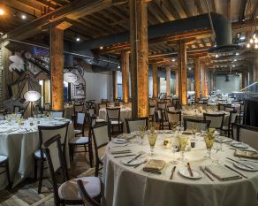 A dinner event as Muscovado Hall in Museum of London Docklands