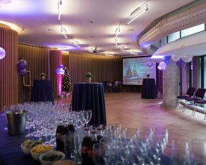 The garden room at Museum of London set up  for an event, part of the venue hire offer