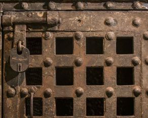 This heavy iron clad oak door comes from the inner courtyard where the prisoners exercised.